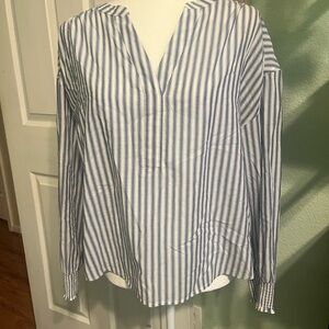 a.n.a Blue and White Relaxed Long Sleeve Blouse